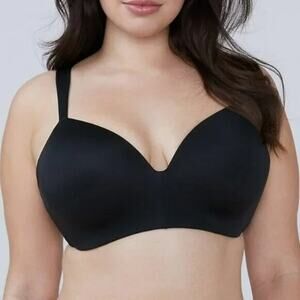 Cacique Lightly Lined T-Shirt Bra Black Wireless Seamless Stretch Size 44D